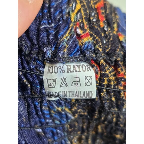 Bohemian Wide Leg Palazzo Pants Peacock Print Elastic Waist Made In Thailand - Picture 3 of 5